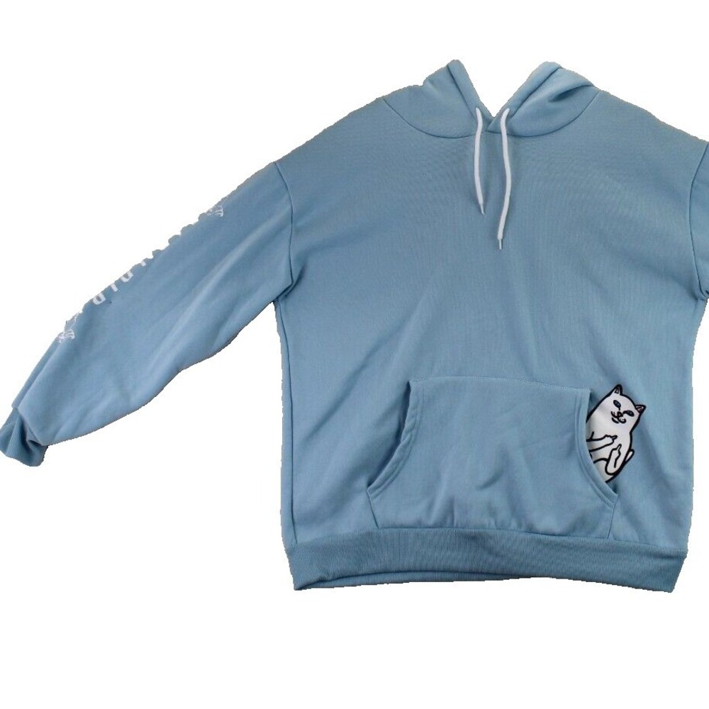 RIP N DIP Light Blue Hoodie Long Sleeve Pullover Sweatshirt Women's‎ XL Cat